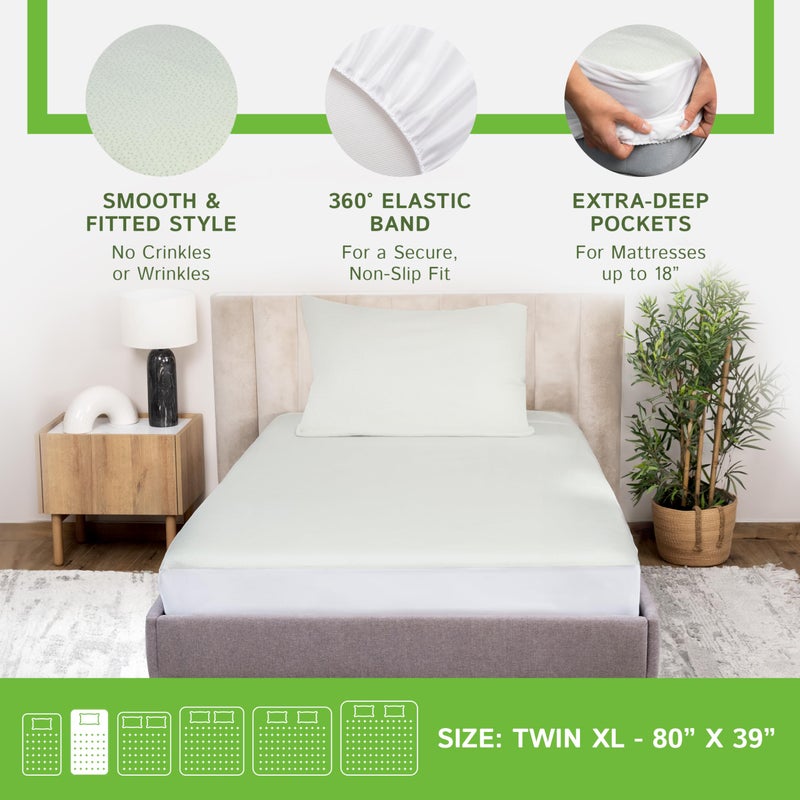 Four Seasons Essentials Twin Extra Long (XL) Size Waterproof Mattress Protector - Cooling Viscose derived from Bamboo Fitted Sheet Mattress Cover - Quilted Jacquard Pad Protects from Dust Allergens - Image 4